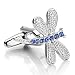 INBLUE Men's 2 PCS Rhodium Plated Cufflinks CZ Silver Tone Blue Dragonfly Shirt Wedding Business 1 Pair Set