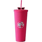 MINISO Barbie Travel Tumbler 24 oz Studded Cup with Lid and Straw Vacuum Insulated Water Bottle Holder Compatible BPA-Free Fashionable Plastic Cup for girls and kids| Car School Home Party Pink