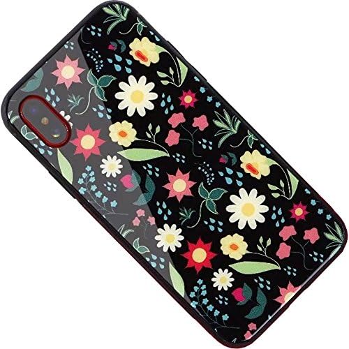 iPhone X Case, iPhone 10 Case, Weiduka TPU + Crystal Steel Tempering Glass Case, Mirror Glass Floral Pattern Painted Bumper Smooth Protective Phone Cover for iPhone X / 10 (Flowers)
