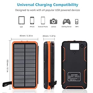 A ADDTOP Caricabatterie Solare 25000mAh, Power Bank Impermeabile con 3 Porte USB Batteria Esterna Portabile LED per Smartphones Tablets e Altri Arancione - immagine 7