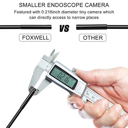 Wireless Endoscope FOXWELL WiFi 5.5mm Borescope Inspection Camera 2200mAh Battery 1080P HD Semi-Rigid Snake Camera Compatible with Android and iOS Smartphone Tablet (16.4FT)