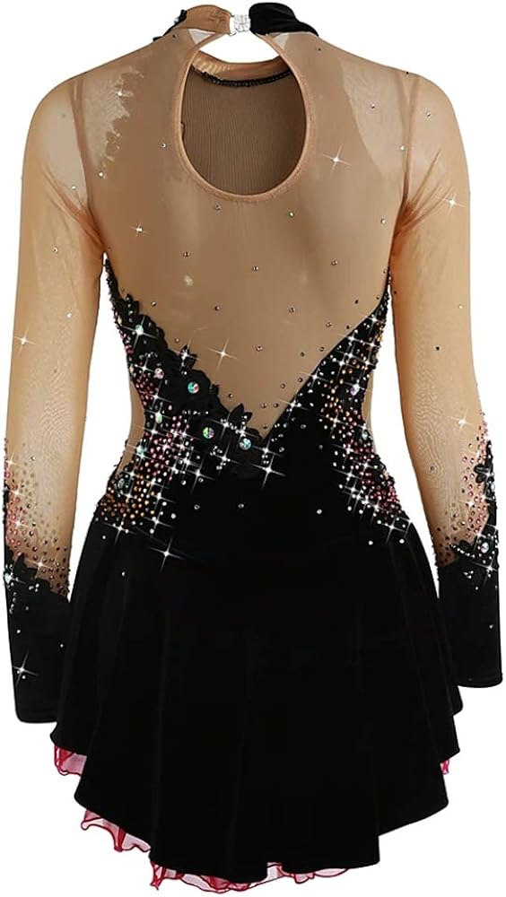 Women's Girls' Ice Skating Dress White Black Purple Velvet High Elasticity Competition Skating Wear Warm Handmade: Clothing