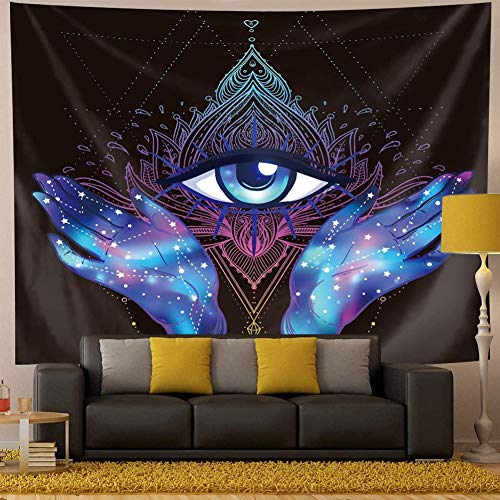 QCWN Psychedelic Tapestry Trippy Tapestry Black Purple Hamsa Hand