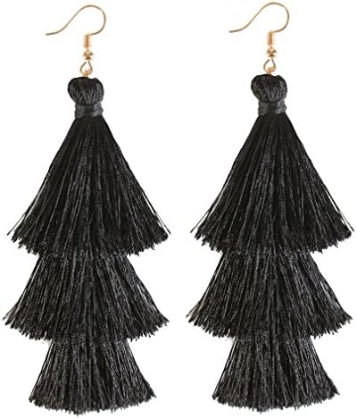 ELEARD Tassel Earrings Tiered Thread Tassel Dangle Earrings Statement Layered Tassel Drop Earrings