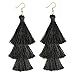 ELEARD Tassel Earrings Tiered Thread Tassel Dangle Earrings Statement Layered Tassel Drop Earrings (3 layers black)