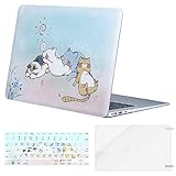 MOSISO Plastic Pattern Hard Case Shell with Keyboard Cover with Screen Protector Compatible MacBook Air 13 Inch (Model: A1369 and A1466), Cute Cartoon Cat