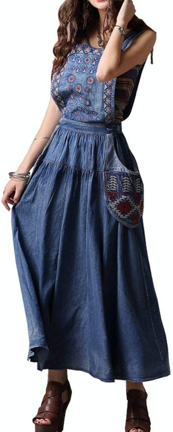 Amazon ジャンパースカート レディース デニムスカート ロング丈 刺繍 オーバーオールスカート スカート 通販