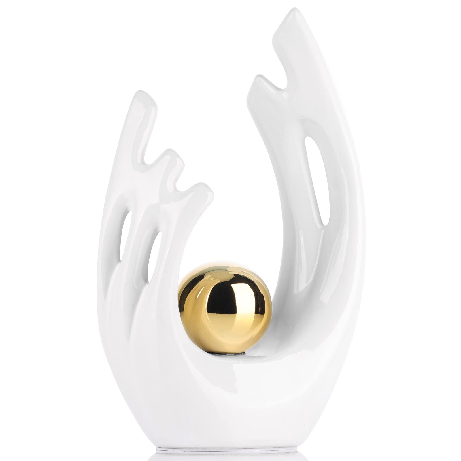 XMGZQ White Ceramic Abstract Statues and Sculptures,White and Gold Art Ceramic Statues,Modern Home Decor for Living Room,Dining Table, Coffee Table,Shelf, Entrance,Home Desktop Sculpture Home Decor…