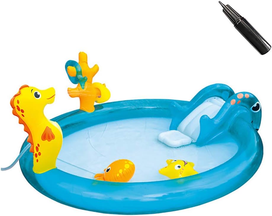 ZEIYUQI Portable Kids Pool Water Slide Family Lounge Inflatable Pool Medium Size Pool Easy Removable Water Play Fun Inflatable Slide,marine animal 198 * 175 * 40cm