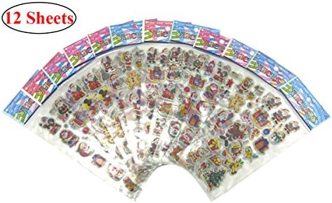 Luony Christmas Holiday Sticker Assortment,12 Sheets Christmas Santa Claus Stickers with Snowman,Christmas Tree,Christmas Stocking,Reindeer and more-240 Stickers