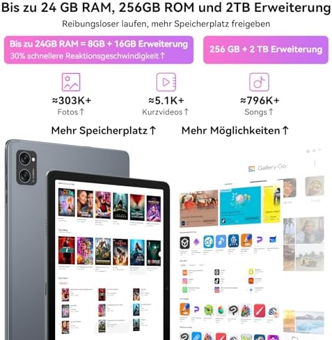 Android 16 Tablet mit Tastatur, 24 GB RAM+256 GB ROM (2 TB TF)