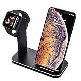 BYUEE 2 in 1 Aluminum-Alloy iPhone Wireless Charger Stand & Charging Station for iPhone 8/8 Plus/X/Xs/Xs Max and Watch Stand & Holder for iWatch Series 4/3/2/1