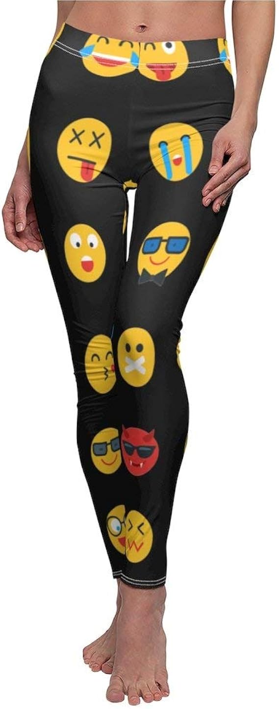 Emoji Print Casual Leggings Black at Amazon Women’s Clothing store
