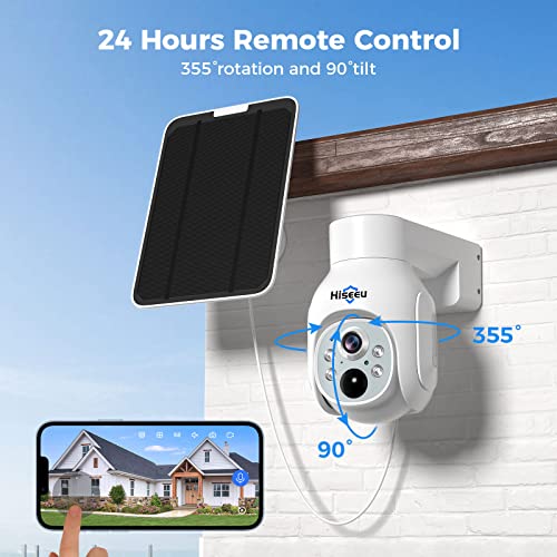 Hiseeu - Cámara de Seguridad Solar para Exteriores, cámara de batería inalámbrica de 4 MP, visión PTZ de 360°, detección de Movimiento PIR, visión Nocturna de Color, IP66, Audio de 2 vías, WiFi 2.4G