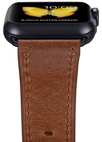 Compatible Iwatch Band 38mm 40mm - PEAK ZHANG Women Genuine Leather Replacement Strap with Space Grey Adapter and Buckle Compatible Series 4 (40mm) Series 3/2 /1 (38mm) Sport Edition, Caramel