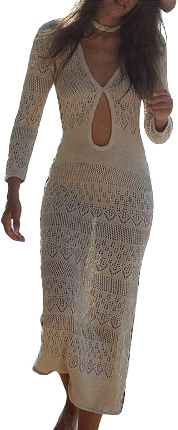 Ai.Moichien Vestido de Playa de Punto Hueco Sexy para Mujer Blusa de