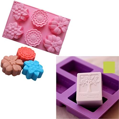 Errollina 2Pcs 6 Cavity Assorted Flower and 4 Cavity Happiness Tree Silicone Soap Cake Mold DIY Handmade Baking Cupcake Chocolate Bread Muffin Pan Pudding Bath Bomb Mould