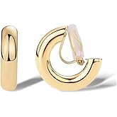FAN&LOUIS Gold Clip On Hoop Earrings,Gold Silver Chunky Small Open Hoops Clip-On Earrings for Women Trendy Non-Pierced Ears Lightweight Teen