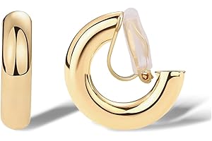 FAN&LOUIS Gold Clip On Hoop Earrings,14K Gold Plated Chunky Small Open Hoops Clip-On Earrings for Women Trendy Non-Pierced Ears Lightweight Teen 2026