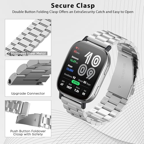 CreoArte Metal Strap Compatible with Amazfit Bip 6/Bip 5/Amazfit Balance/Balance 2, Stainless Steel Replacement Wristbands for Amazfit Cheetah/Amazfit Cheetah Pro