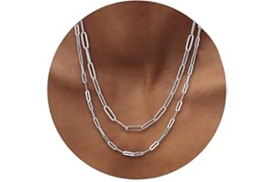 RWQIAN 18k Gold Paperclip Chain Link Necklace Dainty Paperclip Link Chain Layered Necklace Oval Link Chains Necklaces Set for Women Girls