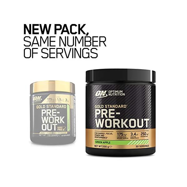 Optimum-Nutrition-Gold-Standard-Pre-Workout-Powder-Energy-Drink-with-Creatine-Monohydrate-Beta-Alanine-Caffeine-and-Vitamin-B-Complex-Green-Apple-30-Servings-330-g-Packaging-May-Vary Optimum Nutrition Gold Standard Pre Workout Green Apple Flavoured Powder, 330g