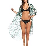 Vintage Women Girls Floral Print Long Loose Kimono Jacket Coat Cardigan Blouses (XX-Large, Green)