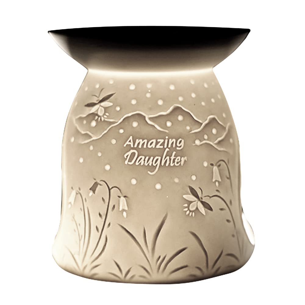 Cello Porcelain Tealight Wax Melt & Oil Burner - Amazing Daughter Design with 3D Projection Image & Loving Message Safe for Children & Pets, Ideas Room Fragrance