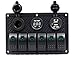FXC Waterproof Marine Boat Rocker Switch Panel 6 Gang with Dual USB Slot Socket + Cigarette Lighter + Digital Voltage Display LED Light for Car Rv Vehicles Truck (6 Gang Green Light)
