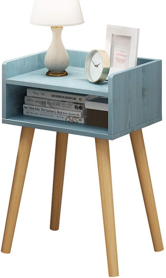 AWJ Multifunctional Bedside Table Bedroom Night Stand End Table Wood Legs Nightstand with Blue Storage Drawer for Home Bedroom Accessories