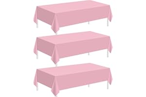 Childom 3 Pack Plastic Tablecloths for Rectangle Tables 54" x 108" Pink Disposable Table Cloths for 6 to 8 Foot Valentines Day Table cloth Indoor Outdoor Parties Birthday Wedding Christmas Anniversary