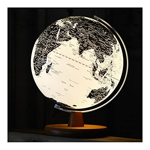 JDXQBLD World Globe Illuminated World Globe for Kids with Wooden Stand Black Antique Globe White Ocean Touch Type 25cm/10in Globes Decor