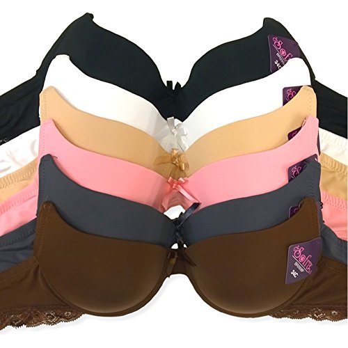 MaMia Women's 6 Push Up Bras Lot Solid Colors Lace Various Styles (36B, assorted 4) - Thumbnail 2