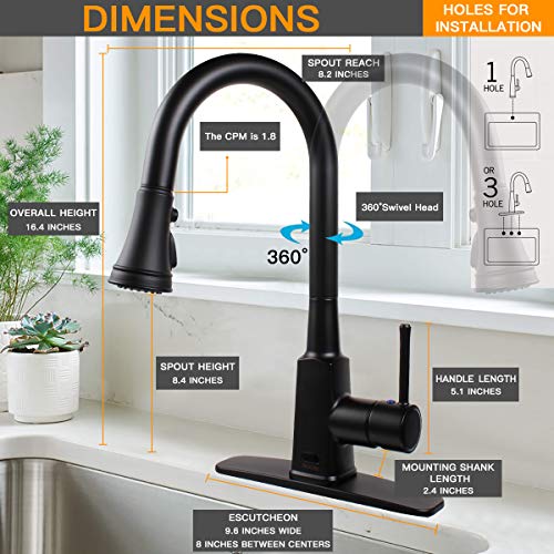 Motion Sensor Touchless Kitchen Faucet,Soosi Automatic Pull Down