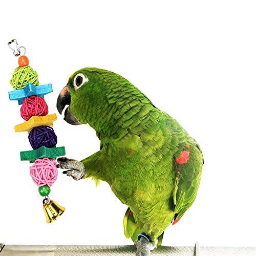 7 Pcs Bird Parrot Toys, ESRISE Hanging Bell Pet Bird Cage Hammock Swing Climbing Ladders Toy Wooden Perch Mirror Chewing Toy for Small Parrots, Conures, Love Birds, Small Parakeets Cockatiels, Macaws,