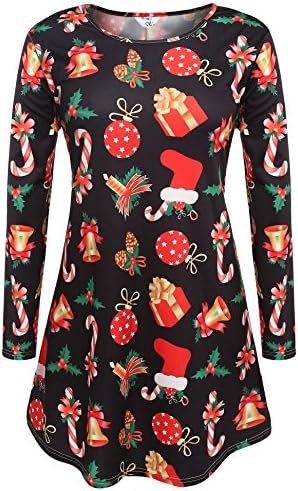 edianjtoui Women's Christmas Santa Claus Print Xmas Flared Skater A Line Swing Dress (Bell and Candle, Size XXL)