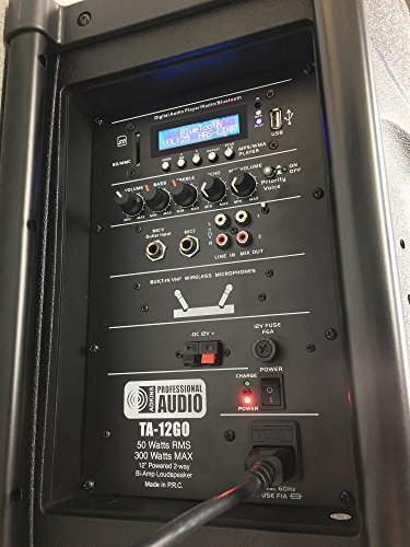 Battery Powered Portable PA System with 2 Wireless Microphones - 12" 2-Way Speaker, 300 Watt Bi-Amplifier, Built in Mixer - Thumbnail 2