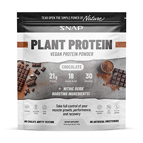 Snap Supplements Organic Plant Based Vegan Protein Powder Nitric Oxide Boosting Protein Powder, Vanilla Bean, BCAA Amino Acid for Muscle Growth, Performance & Recovery - 30 Servings (Chocolate)