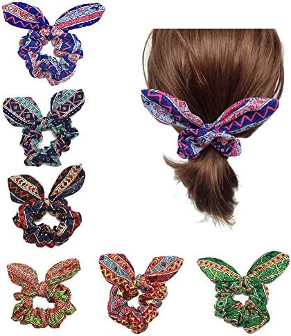 Set of 6 Big Rabbit Ear Chiffon Ponytail Holder Women's Chiffon Hair Bow Chiffon Ponytail Holder -MN001