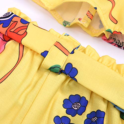 2Pcs/Set Fashion Toddler Kids Baby Girl Sleeveless T-Shirt Top+Floral Denim Shorts Outfits (Floral-Yellow, 5-6 Years)