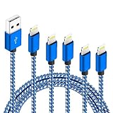 5Pack(3ft 3ft 6ft 6ft 10ft) iPhone Lightning Cable Apple MFi Certified Braided Nylon Fast Charger Cable Compatible iPhone Max XS XR 8 Plus 7 Plus 6s 5s 5c Air iPad Mini iPod (Blue White) (Color: Blue White)
