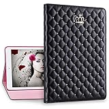 Cute New 2017 iPad Case, Awsaccy(TM) Pretty Imperial Crown Bling Diamond Glitter Smart Stand Folio Case Cover Drop Proof Auto Wake Sleep Function Girl Girly Women for Apple New iPad 9.7-inch, Black