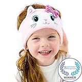 CozyPhones Kids Headphones Volume Limited with Ultra-Thin Speakers & Super Soft Fleece Headband - Perfect Toddlers & Children's Earphones for Home, School & Travel - Pink Kitty