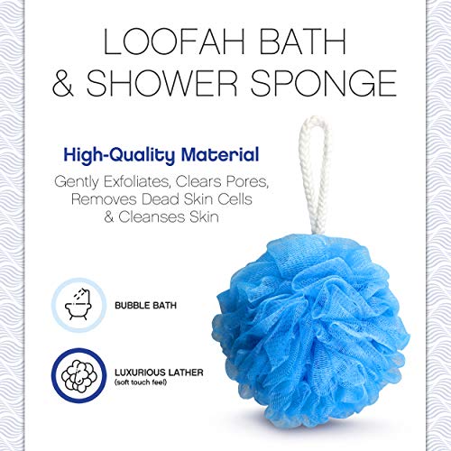 Loofah Bath & Shower Sponge - Durable & Long Lasting Poufs - Gently Exfoliates, Clears Pores, Removes Dead Skin Cells & Cleanses Skin - For Men & Women - Mesh Body Scrubber Sponge for Bathing & Spas