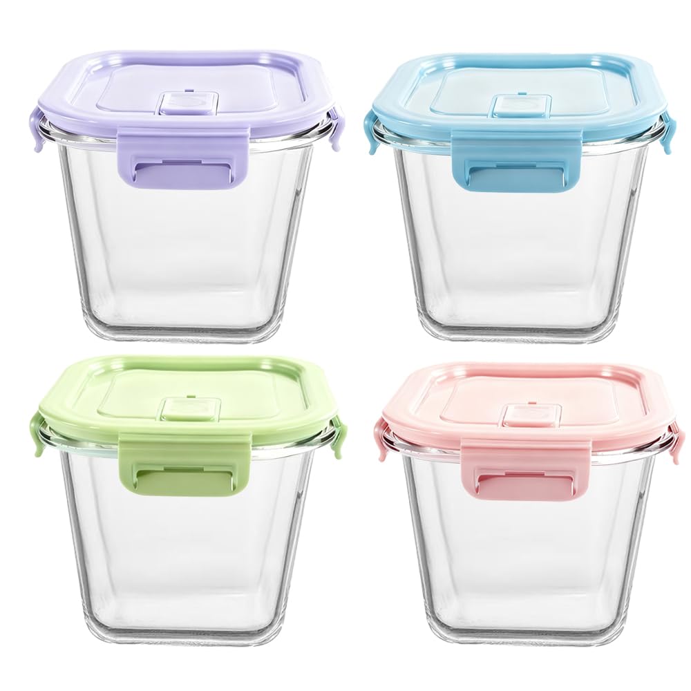 S.ROKE TTAN 900ml Glasbehälter Mit Deckel, Glas Vorratsdosen Mit Deckel Luftdicht. Quadrat Meal Prep Behälter, Mealprep Gläser, Glas Suppen Behälter Für Mikrowelle, Gefrierschrank und Spülmaschine