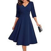 Bbonlinedress Cocktail Dress Formal Wedding Guest 3/4 Sleeve Christmas Dress Church A-Line V-Neck Swing Midi Tea Dress