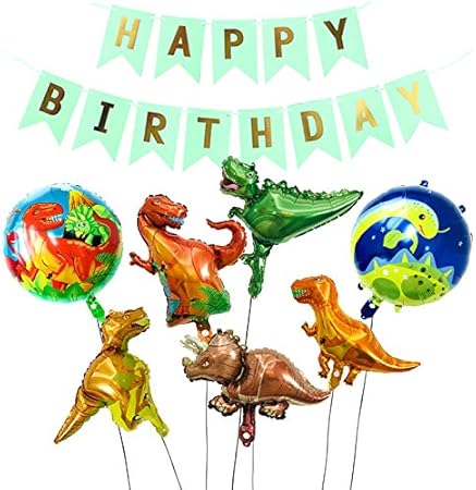 Animo Dinosaures Ensemble Ballon Pour Decoration De Fete 5 Dinosaures Et 2 Ballons Une Joyeux Anniversaire Banniere Jungle Amazon Fr Cuisine Maison