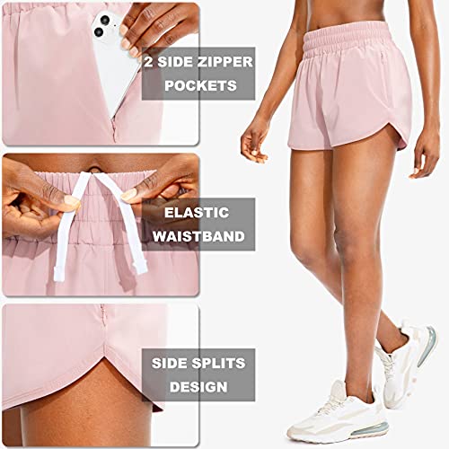 SANTINY Women's Running Shorts with Zip Pockets High Waisted Athletic