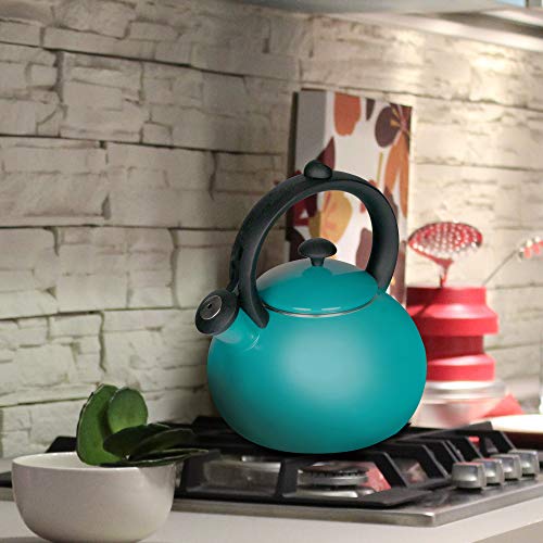 Enamel-on-Steel Tea Kettle for Stovetop - Whistling Teakettle 2-Quart Turquoise Blue Tea Pots Costa by AIDEA - Thumbnail 4