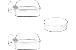 IAFVKAI Aquarium Shrimp Feeder Dish Glass Fish Tank Feeding Bowls, 2pcs Square Glass Food Bowl (60mm), 1pcs Round Fish Feeding Bowls with Suction Cups (60mm)